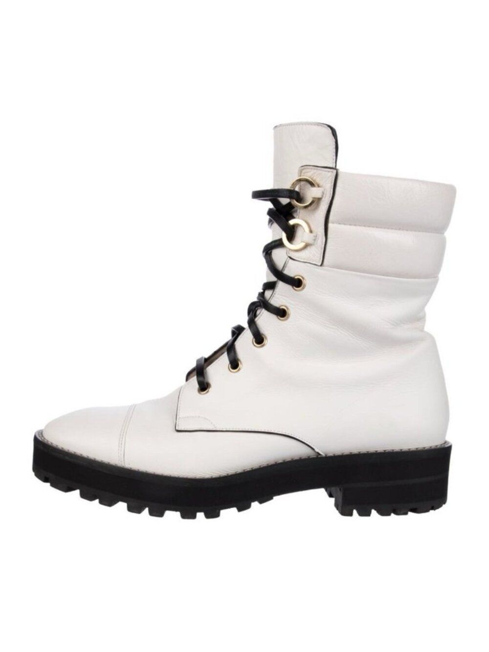 stuart weitzman Authentic White Leather Mid Calf Combat Boots 7.5